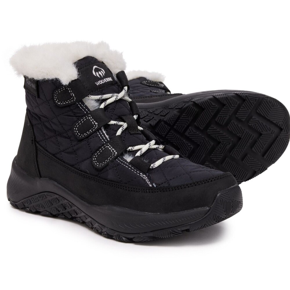 Wolverine Women Black Luton Quilted Waterproof Insulated Mid Winter Boots 8 NIB